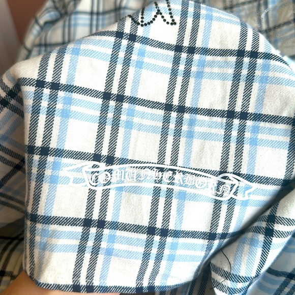 Chrome Hearts Flannel Plaid Shirt Unisex Size Medium Oversized Light Blue Navy - Picture 15 of 16